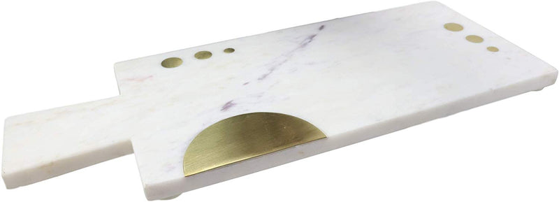 White Banswara Marble Hors D’oeuvres Cheese Board With Brass Gold Inlays 17.5"L