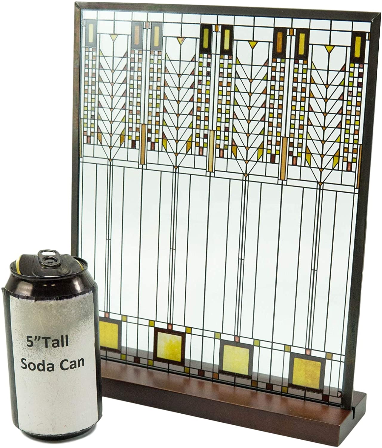 Ebros Frank Lloyd Wright Tree Of Life Stained Glass Art With Metal Frame And Wooden Base Stand Desktop Plaque Decor Martin House Stairway Landing Architectural Home Or Office Decorative Accent