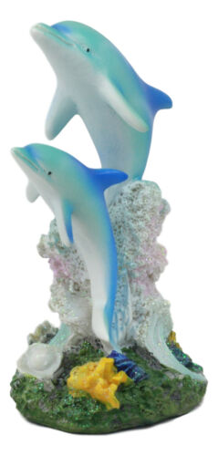 Sea World Nautical Two Bottlenose Dolphins Swimming By Coral Reefs Statue 5.5"H - Ebros Gift