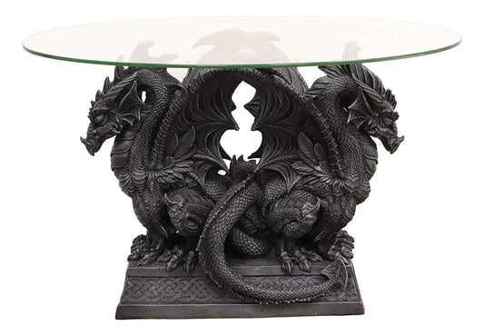 Ebros Large Crouching Twin Dragon Sentinels On Celtic Knotwork Base Coffee Side Table - Ebros Gift