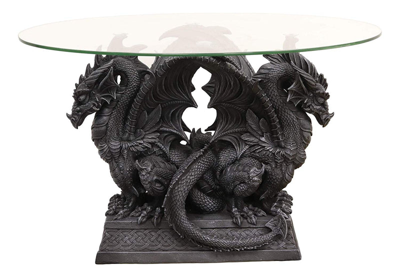 Ebros Large Crouching Twin Dragon Sentinels On Celtic Knotwork Base Coffee Side Table