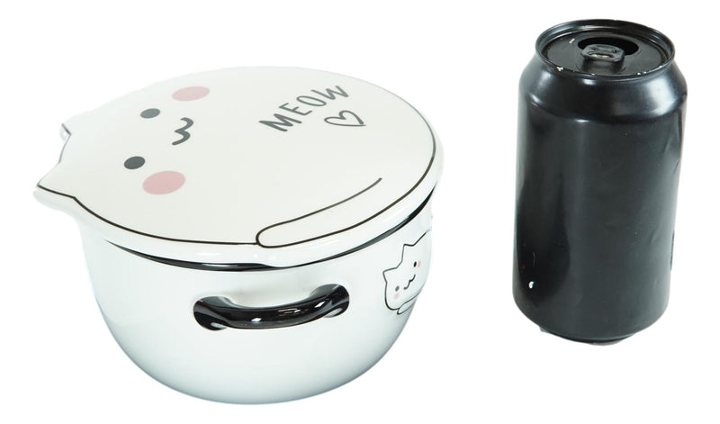 Pack Of 2 White Maneki Neko Lucky Cat Porcelain Kids Food Bowls W/ Lid 25Oz