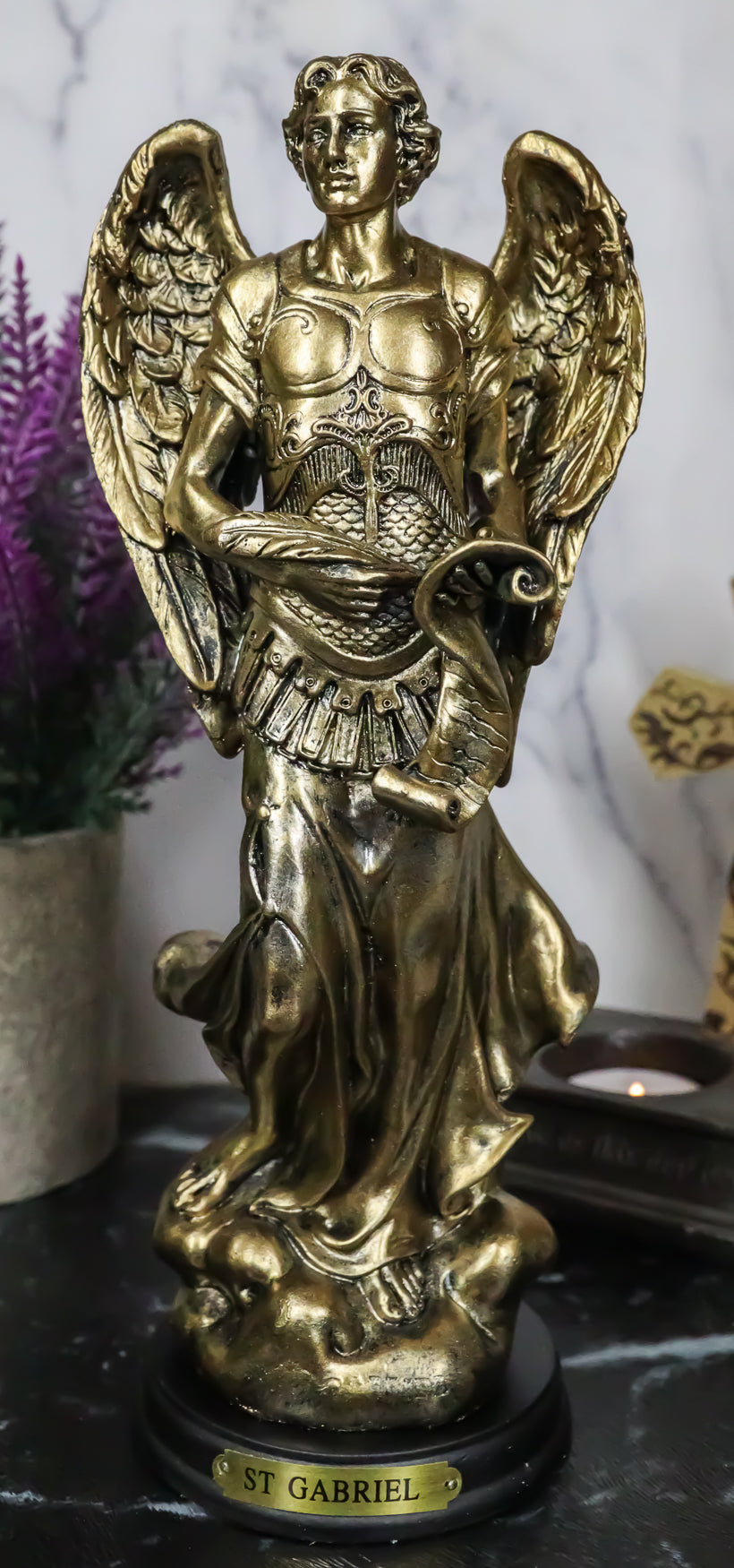 Byzantine Catholic Church Archangel Gabriel With Sacred Scroll Statue 8"Tall - Ebros Gift