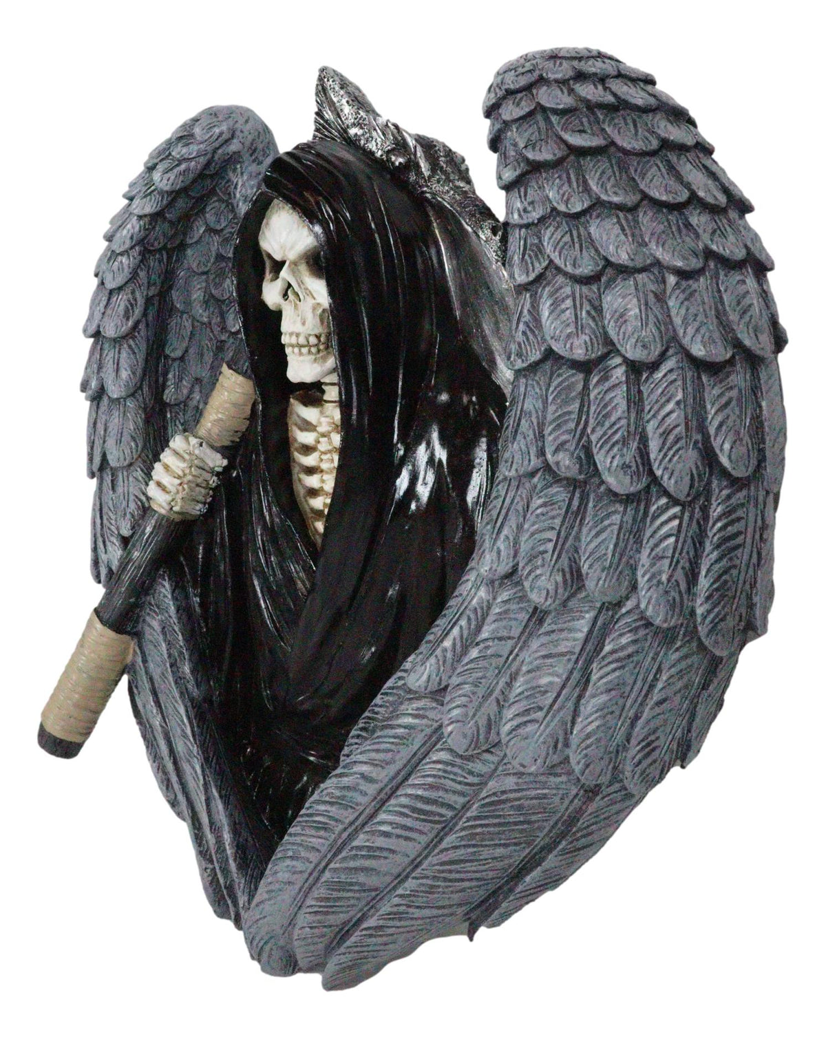 Gothic Grim Reaper Skeleton with Angel Wings Holding Scythe Heart Wall Decor