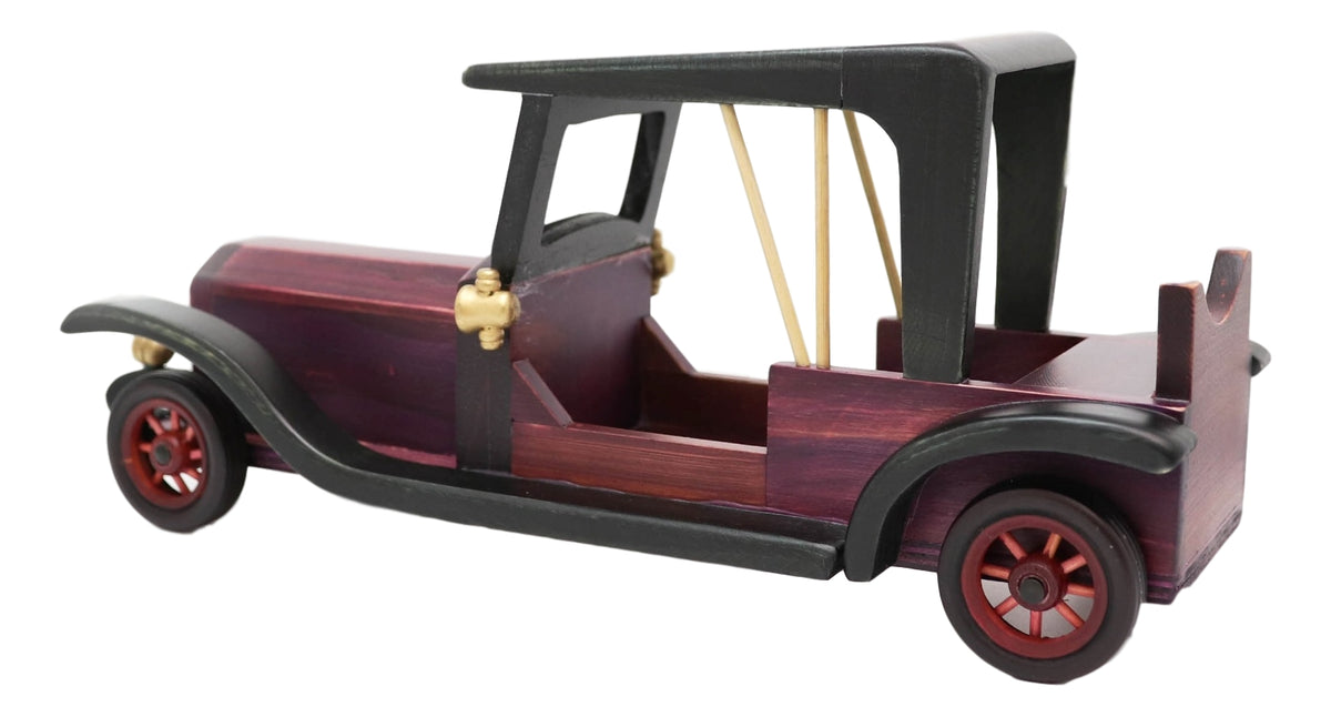 Hand Made Wood Retro Antique Style Purple Model T Sedan Car Wine Holder Figurine