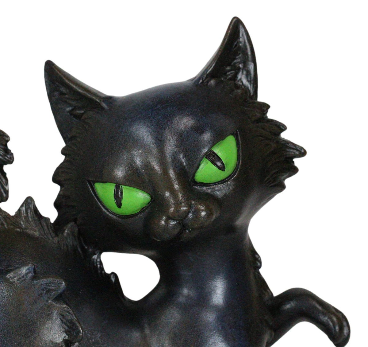 Wicca Witchcraft Mystical Curling Black Cat With Green Eyes Halloween Figurine
