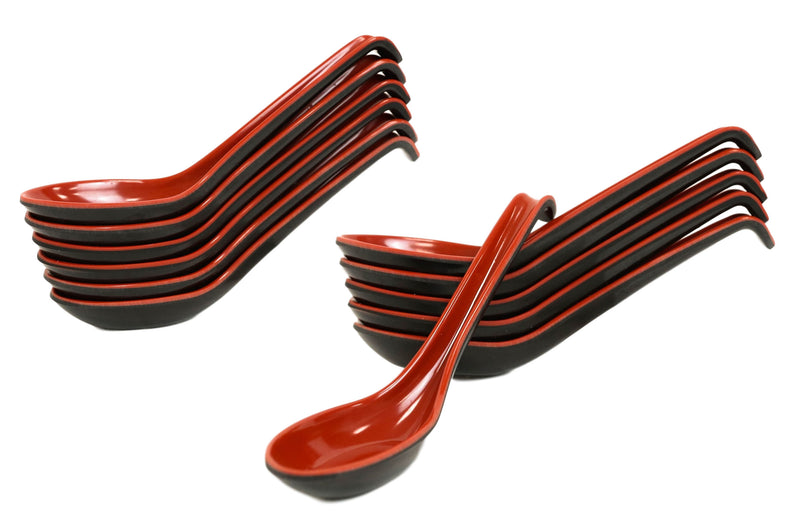 Red And Black Melamine Ladle Style Soup Spoons With Hook Ends 1oz Set Of 12