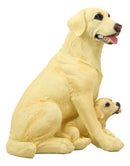 Ebros Sitting Adorable Yellow Labrador Retriever Mother with Puppy Statue 11.25" H Golden Retriever Dog Home Decor Sculpture Animal Realistic Figurine with Glass Eyes