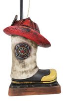 American Hero Fire Fighters Fireman Boot And Helmet Table Lamp With Laced Shade