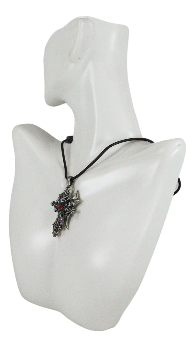 Medieval Gothic Dragon Serpent Excalibur Cross Pewter Pendant Necklace Jewelry