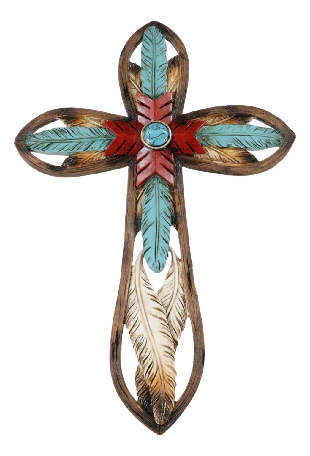 Southwest Native Indian Dreamcatcher Eagle Feathers Turquoise Rock Wall Cross
