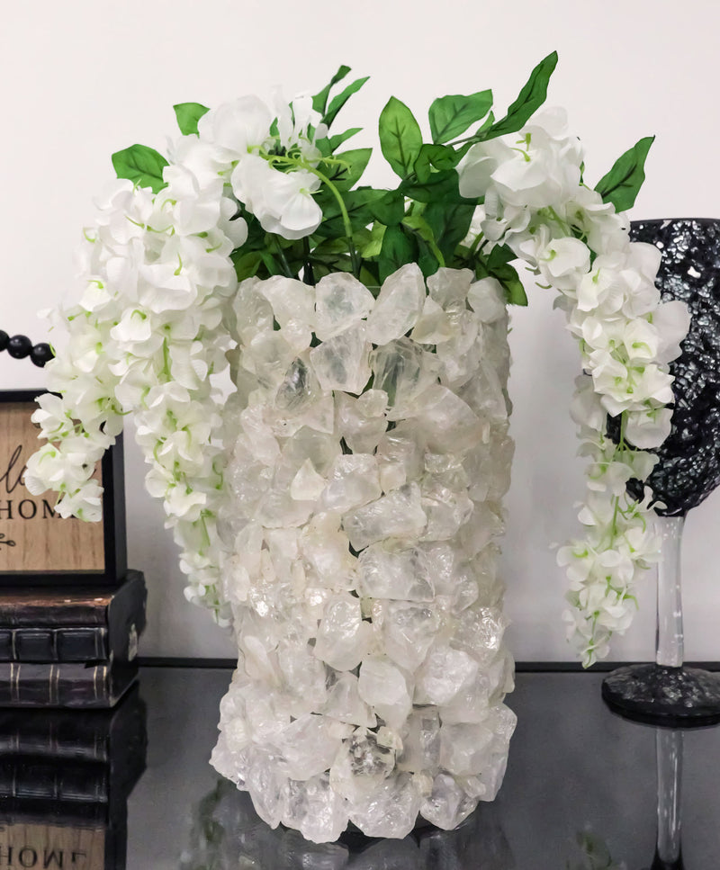 Pillar Quartz Crystal Mineral Stone Rocks Floral Vase Modern Accent Decor 12"H
