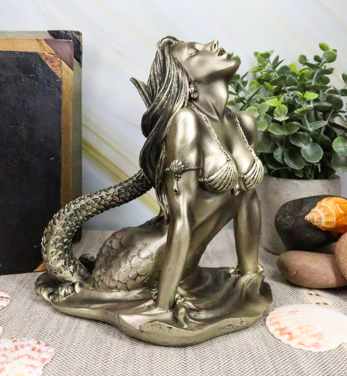Ebros Aged Bronze Resin Seductive Siren of The Seas Mermaid Statue 7"H Figurine - Ebros Gift
