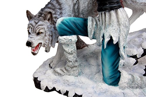 Ebros Gift Large Snowcap Winter Huntress Fairy With Bow and Arrow By Alpha Wolf Fenrir Figurine 18"H