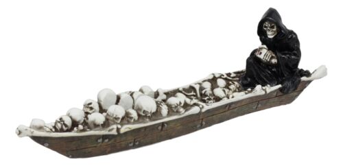 Ebros Charon Grim Reaper Fishing On Boat Of Skulls Incense Burner Statue 11.5"L
