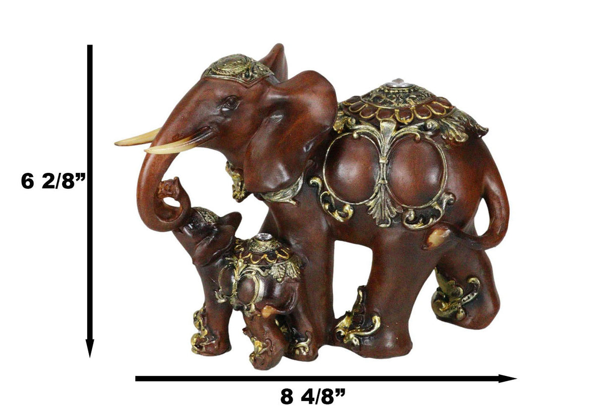 Thai Buddhism Noble Wood Finished Resin Mother Elephant With Calf Figurine Decor - Ebros Gift