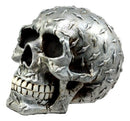 Metallic Finish Diamond Plate Skull Figurine 4.5"L Resin Cranium Ghost Statue