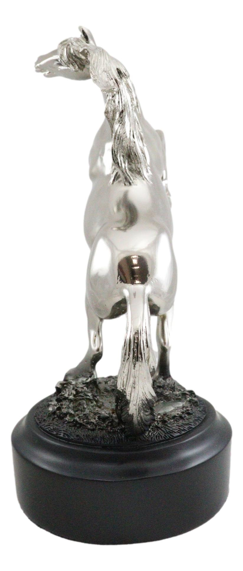 Western Black Beauty Prancing Horse Stallion Silver Resin Figurine With Base