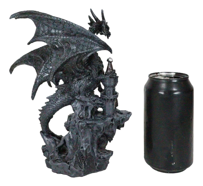 Gargantuan Stone Dragon Guarding Medieval Castle On Mountain Steppes Figurine