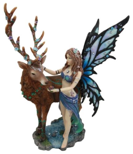 Ebros Butterfly Fairy With Stag Figurine Enchanted Forest Faerie Avalon & Emperor Deer
