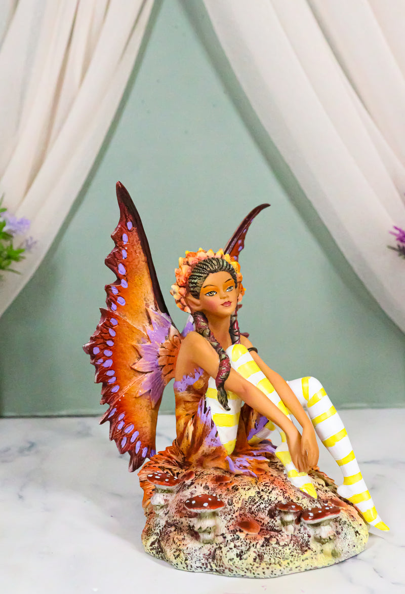 Amy Brown Fantasy Fall Ebony Fairy Sitting On Rock Garden Autumn Winds ...