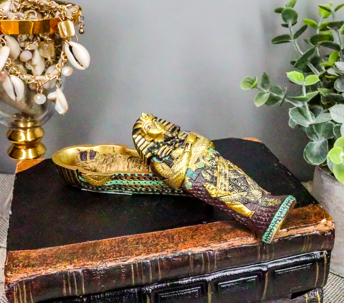 Ebros Egyptian King Tutankhamun Sarcophagus Coffin With Mummy Figurine Set 4"L - Ebros Gift