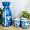 Ebros Porcelain Blue Jeans & White Bamboo Japanese Sake Rice Wine Flask And 4 Cups Set