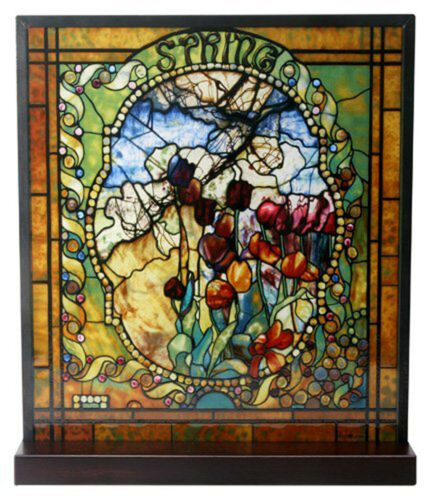 Louis Comfort Tiffany Four Seasons Set Mosaic Stained Glass Art With Base Decor