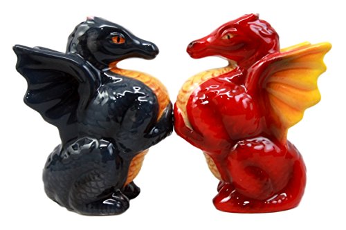 Ebros Twin Feng Shui Yin Yang Dragons Ceramic Magnetic Salt Pepper Shakers Set