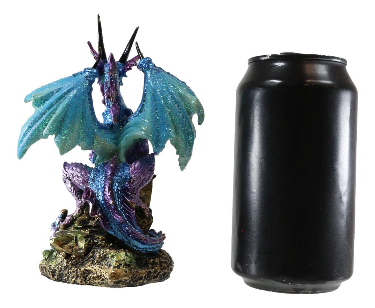 Aqua Azure Dragon Guarding Blue Saphire Ancient Relic Stone Figurine Collectible - Ebros Gift