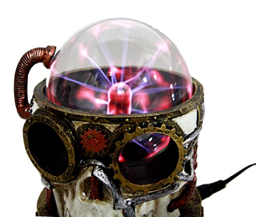 Ebros Steampunk Electric Plasma Laser Static Storm Ball Skull Decor Lamp 7" H