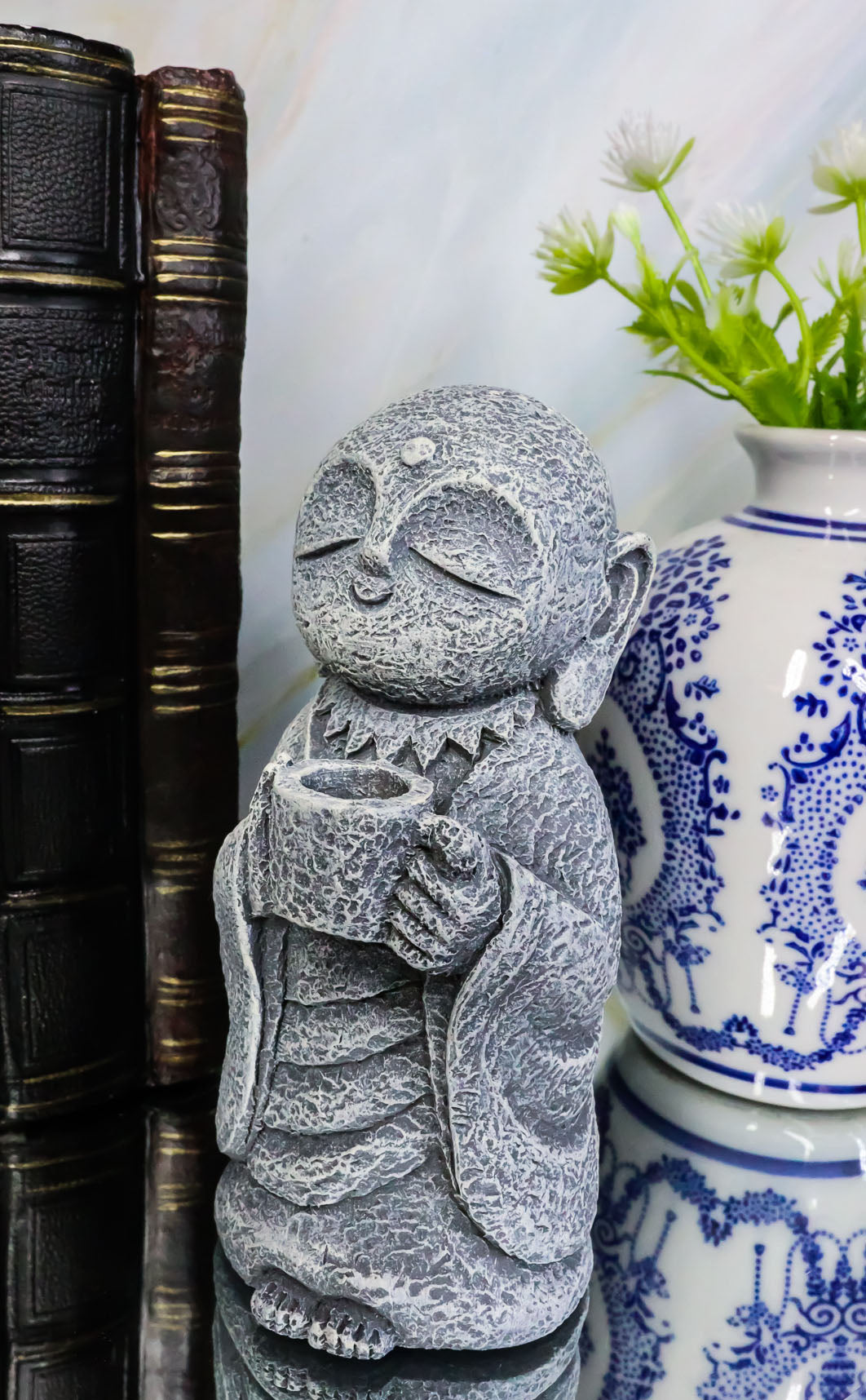 Feng Shui Zen Buddha Japanese Jizo Monk Drinking Out Of Tea Cup Figurine 5"H