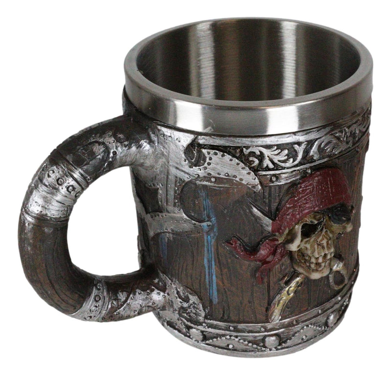 Ebros Gift Pirates of Caribbean Seas Bandana Skull With Cross Swords Tankard Coffee Beer Mug Cup