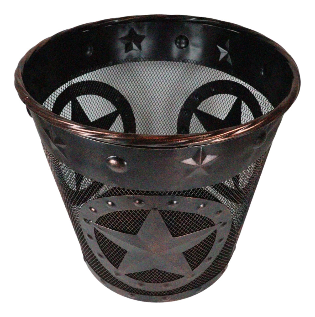 Rustic Western Lone Stars With Braided Metal Rope Trim Wire Waste Basket Bin