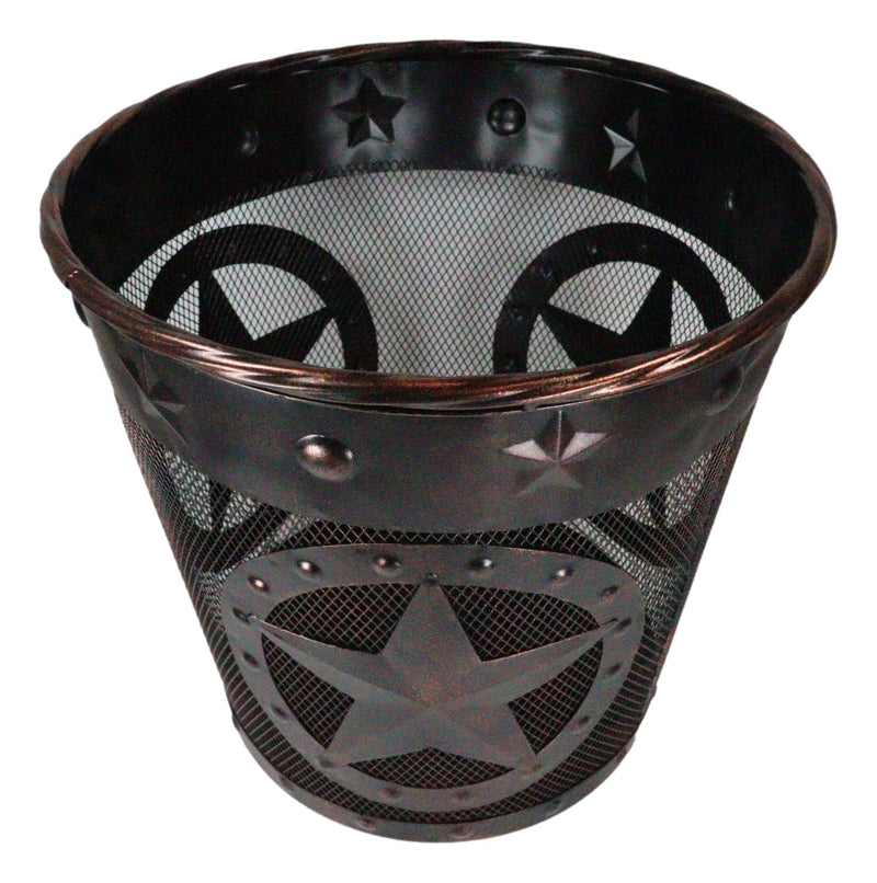 Rustic Western Lone Stars With Braided Metal Rope Trim Wire Waste Basket Bin
