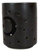 Wicca Mystical Moon And Stars Cutout Ceramic Black T-Light Votive Candle Holder