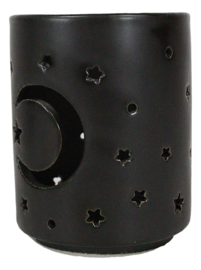 Wicca Mystical Moon And Stars Cutout Ceramic Black T-Light Votive Candle Holder