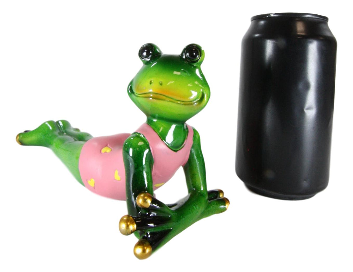 Ebros Whimsical Diva Green Lady Frog In Pink Swimsuit And Golden Manicure Figurine