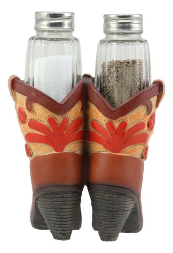 Ebros Western Cowgirl Zesty Spice Boots Glass Salt And Pepper Shakers Holder Set