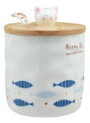 Happy Days Kitty Cat With Fishes Ceramic Coffee Tea Mug Cup With Spoon And Lid