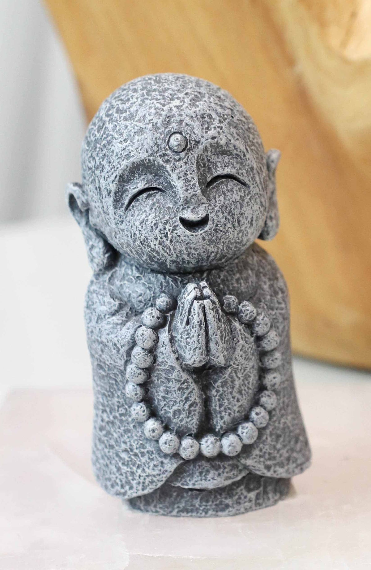 Feng Shui Zen Blissful Japanese Jizo Monk With Prayer Beads Mini Figurine 3"Tall