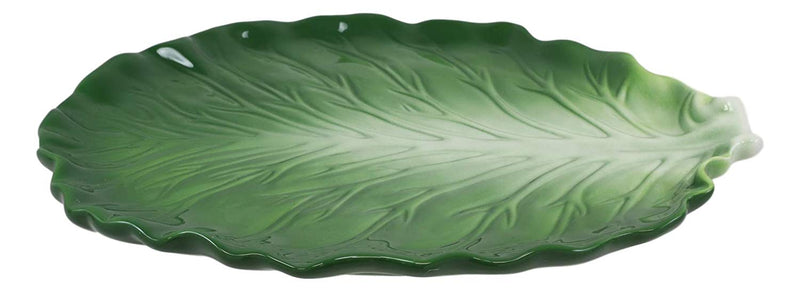 Ebros Ceramic Iceberg Lettuce Leaf Serving Platter Dinner Plate Vegetable Accent Dish 10.75"Wide For Salads Veggies Fruits Entrees Kitchen Dining Essentials Accessory (2)