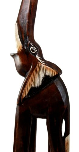 Balinese Wood Handicraft Large Striped Trumpeting Jungle Elephant Figurine 24"H