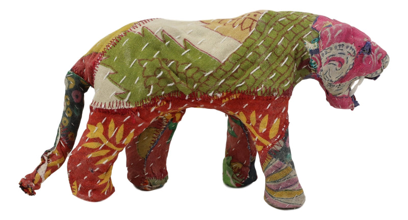 Jungle Bengal Tiger Hand Crafted Paper Mache In Colorful Sari Fabric Figurine