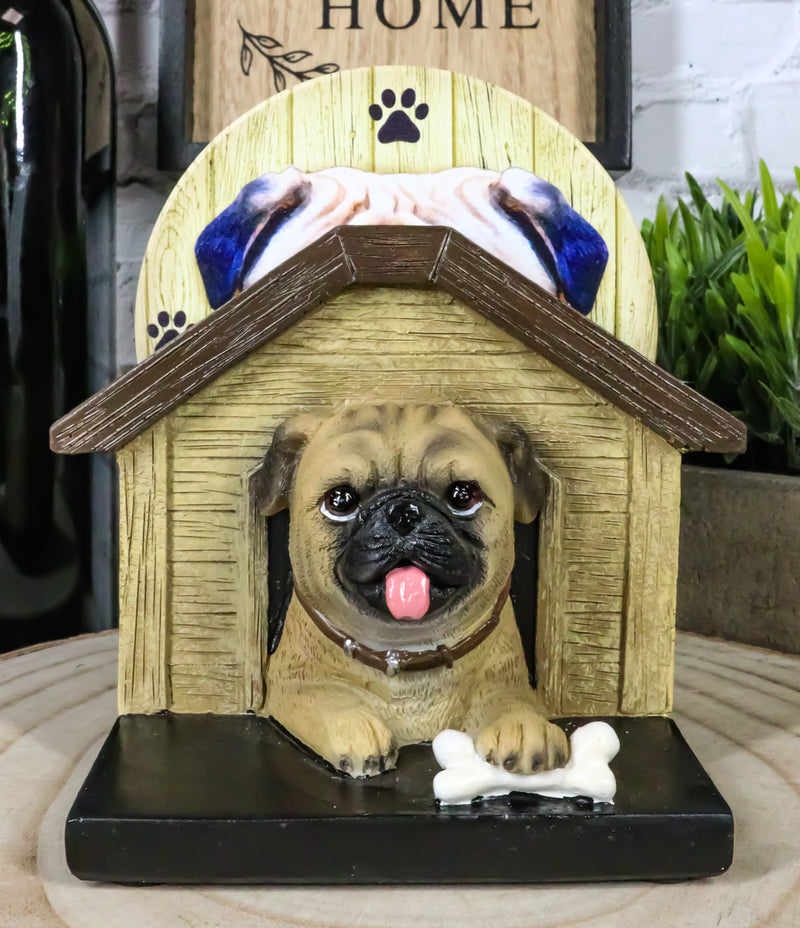 Pug Puppy Dog In Kennel Doghouse Holding Bone Coaster Set Holder And 4 Coasters