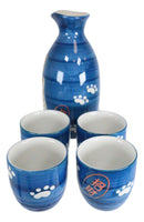Ebros Gift Japanese Maneki Neko Lucky Charm Cat Glazed Ceramic Blue Sake Set Flask With Four Cups Great Asian Living Home Decor and Gift For Housewarming Special Friendship Eastern Decorative Party Set
