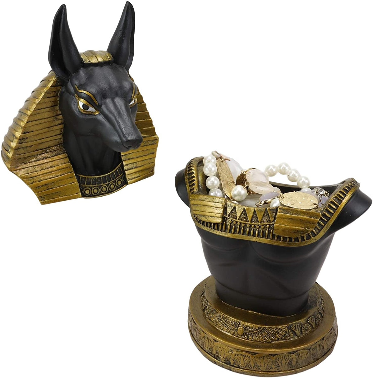 Ebros Egyptian God Anubis Bust Decorative Box Figurine in Black and Gold Finish - Ebros Gift