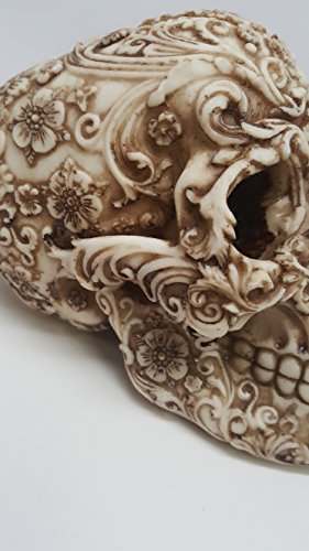 Skull Engraved with Floral Patterns Collectible Desktop Figurine Gift 6 Inch