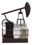 Ebros Vintage Metal Oil Derrick Rig Pump Glass Salt And Pepper Shakers Carrier Holder