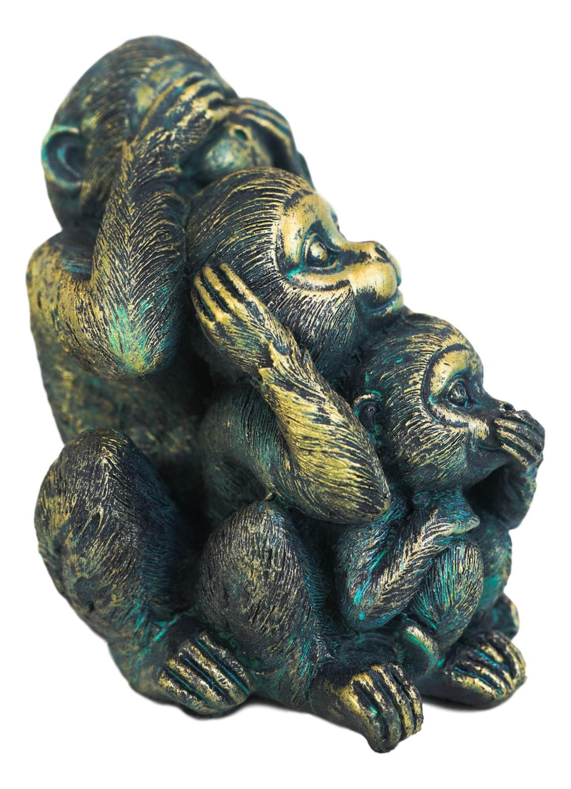 Whimsical Faded Bronze Color See Hear Speak No Evil Rainforest Monkeys Figurine